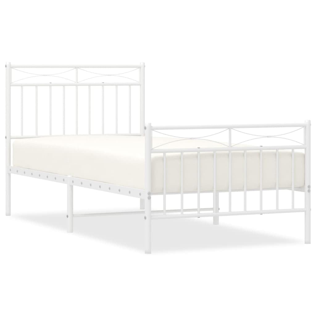 Telaio letto con testiera e pediera in metallo bianco 90 x 200 cm Struttura del letto dell'hotel Telaio per camera da letto Cornice da letto per soggiorno Adatto per camera da letto