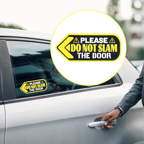 Image of 4pcs Please Do Not Slam Door Sticker, 4.72x1.97in PVC Do Not Slam Door Sign Sticker Self-Adhesive Car Window Door Warning Label Decal for Auto Car Vehicle Taxi Passengers