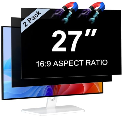 LUSA DESIGN 2 STÜCK 27 Zoll Monitor Magnetischer Blickschutzfilter für 16:9 Seitenverhältnis, Blendfrei Blaulichtfilter Computer 27' Sichtschutzfolie, Abnehmbarer Blickschutzfolie Sichtschutzfilter