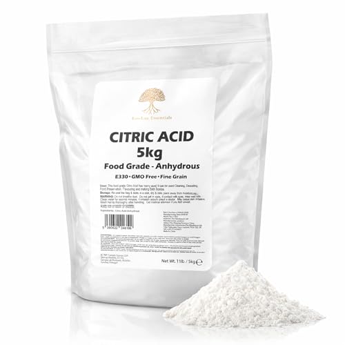 Ácido cítrico de 5 kg de grado alimenticio (E330) - Polvo anhidro de grano fino - Limpieza, descalcificación, fabricación de bombas de baño, conservación y removedor de cal - Sin OMG