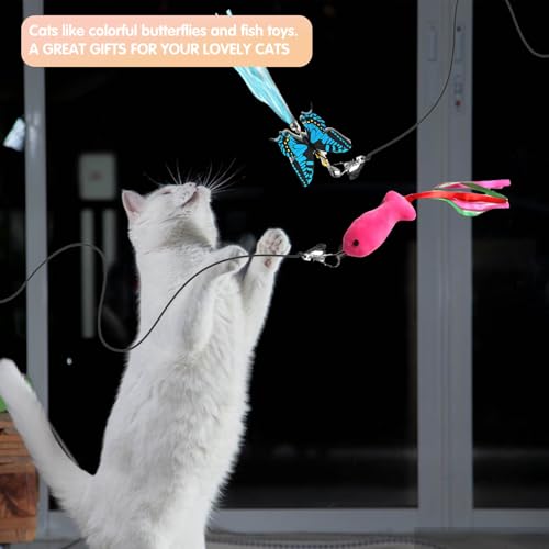 Image of Retractable Cat Toy Wand 12 Packs Interactive Cat Feather Toys | , 9 Assorted Teaser Refills with Bell for Kitten (Pink)