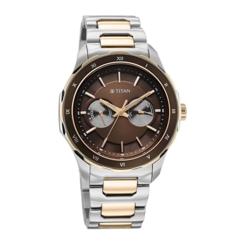 Image of Titan Regalia Opulent VI Men's Dress Watch with Two-Eye Multifunction Panda Dial and Steel Bimetal Strap