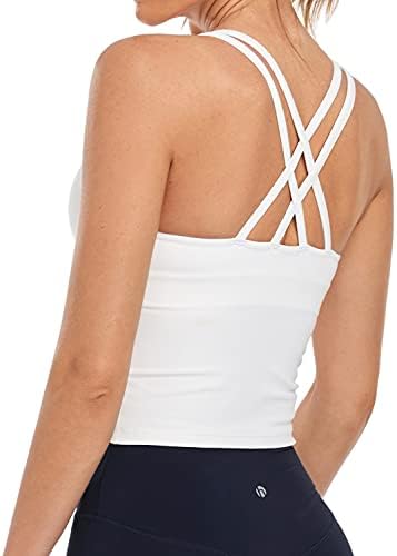 HeyNuts Hawthorn Athletic Racerback Sports Bras for Women, Built in Bra Longline Yoga Bras Workout Cropped Tops with Removable Pads White XL