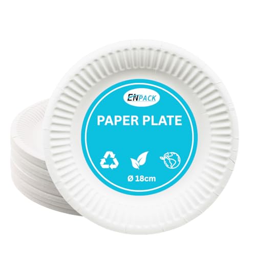 Enpack Einweg Teller aus Papier 18cm - Einwegteller in weiß - Pappteller Geburtstag - Einweggeschirr umweltfreundlich & nachhaltig - Einmal Teller für Partys - bio plates (1000)