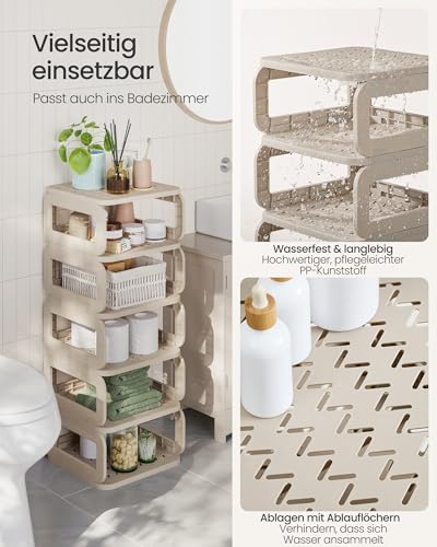 SONGMICS Schuhregal schmal, 5 Fächer, platzsparend, Schuhablage, hoch, Schuhaufbewahrung, offen, Regal für Eingangsbereich, Flur, Badezimmer, cappuccinobeige LPC037K01