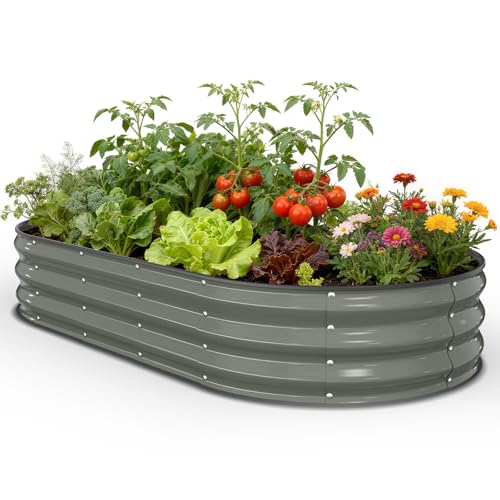 Image of Pattiumo Galvanized Raised Garden Bed 6x3x1 FT, Oval Metal Raised Garden Bed Outdoor Planter Box with Open Bottom, Rust-Resistant Steel Garden Bed for Vegetables Herbs Flowers, Easy Assembly
