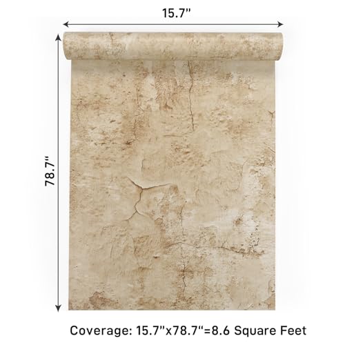 VaryPaper 15.7" x 78.7" Industrial Tan Concrete Peel and Stick Wallpaper Textured Concrete Contact Paper for Walls Countertops Removable Self Adhesive Cement Vinyl Wall Paper for Bedroom Living Room
