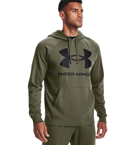 Under Armour Felpa con cappuccio da uomo Rival in pile con logo, Verde verde marino, Small