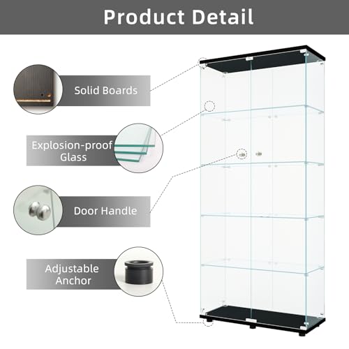 Image of LFT HUIMEI2Y 5-Tier Glass Display Cabinet with Lock, Display Case Black