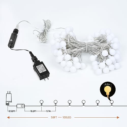 Globe String Lights, 59Ft 100 Led Fairy Lights Plug In 8 Modes With Remote Control Waterproof Outdoor Indoor String Lights, Fairy Lights For Bedroom, Garden, Party, Wedding, Christmas Decor Warm White #TOP3