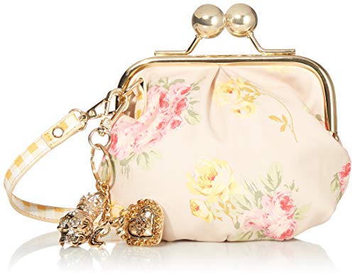 Betsey Johnson womens Betsey Johnson Charming Floral Kiss Lock Pouch, Beige, 8.25 L x 6.5 H 4 D US