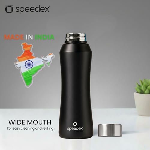 Image of Speedex Stainless Steel Water Bottle 1 Ltr, Leak Proof Screw Cap, BIS Approved 1000 ml Metal Bottle For Daily, Office, School, Gym, Travel Use for Men, Women, Kids, Adults, Black, Set of 4