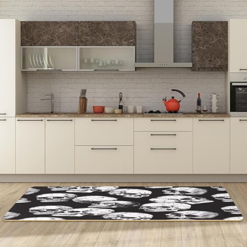 Tapetes de cocina de calavera negra VAPOKF lavables y absorbentes set de 2 piezas 3