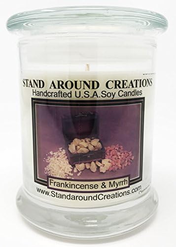 Premium 100% Soy Candle - 12 oz. Status Jar - Frankincense and Myrrh: A Irresistible Blend of Bergamot, Patchouli, Sandalwood, Myrrh Essential Oils. Naturally Strong Scented.