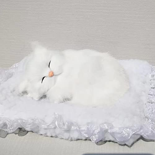 KKUSSOLL Stuffed Fluffy Toy Small White cat Plush Realistic Sleeping Lazy Close Eyes Hugging Kitten Mini Gifts for Girls