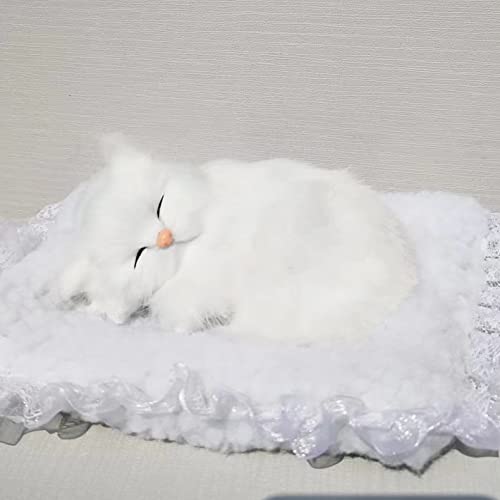 Kkussoll Stuffed Fluffy Toy Small White Cat Plush Realistic Sleeping Lazy Close Eyes Hugging Kitten Mini Gifts For Girls #TOP29