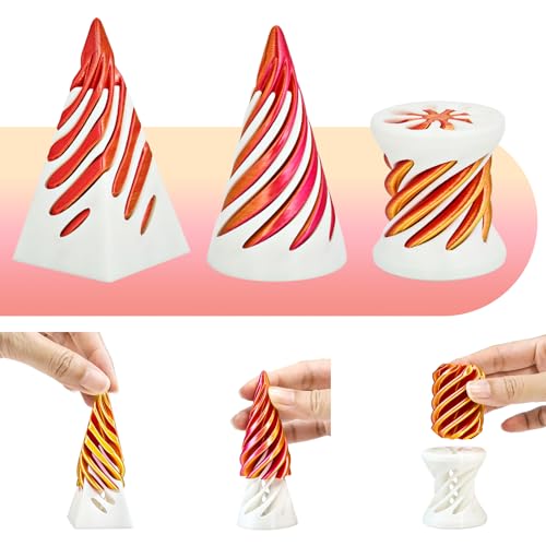 3 Packs Spiral Fidget Impossible Cone,3D Printed Optical Illusion Desk Toys Stress Relief Sculpture, Unique Office Gifts Teens Adults Kids Stocking Stuffers Christmas White Elephant(White-red)