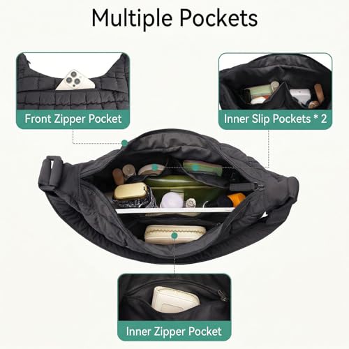 Image of Puffer Crossbody Hobo Bag for Women Nylon Quilted Purse Lightweight Shoulder Handbag with Adjustable Strap