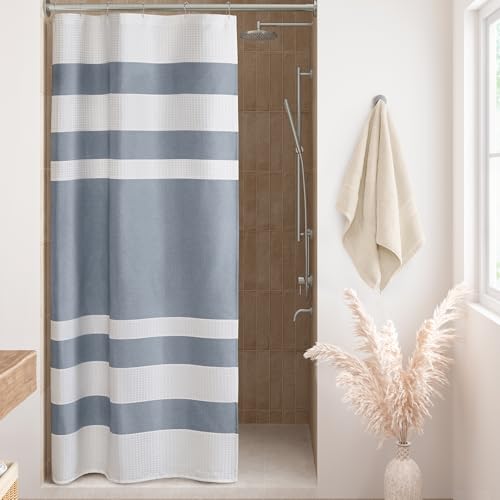 Madison Park Spa Waffle Shower Curtain Pieced Fabric Extra Long Premium Spa Quality Modern Shower Curtains for Bathroom, Tall 72x84, Indigo Blue