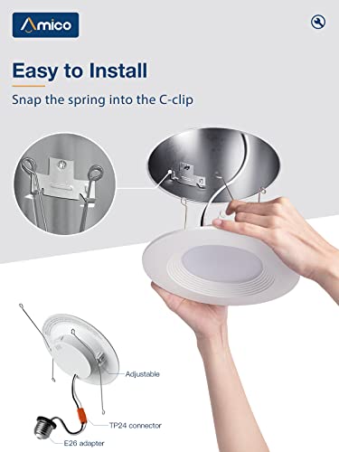 Amico 5/6 Inch 5Cct Led Recessed Lighting 16 Pack, Baffle Trim, Dimmable, Ic & Damp Rated, 12.5W=100W, 950Lm Can Lights, 2700K/3000K/4000K/5000K/6000K Selectable, Retrofit Installation - Etl & Fcc #TOP1