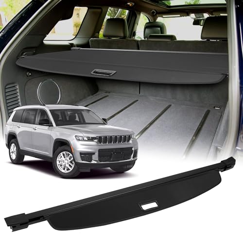 AUXMART Retractable Cargo Cover for All-New 2022-2026 Jeep Grand Cherokee(2 Row; WL) 4XE Rear Cargo Security Shade Cover Waterproof Canvas Texture Trunk Cargo Cover for Jeep Grand Cherokee Accessories