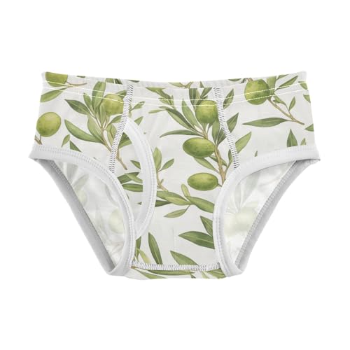 KLL Green Branch Olive Seamless Pattern Baby Boys Cotton Nighttime Underwear Cute Undies