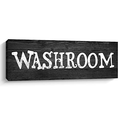 Bathroom Decor Washroom Sign Canvas Wall Art Kitchen Decor Kitchen Wall Art Bathroom Art (Washroom-B, 6" x 17")