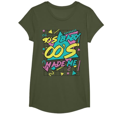 90's Baby 00's Made Me 1990s Vibes 90s Culture T-Shirt, Girls, Olive Green, Large