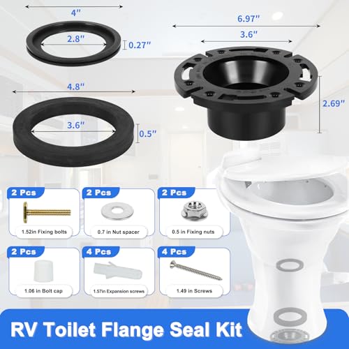 Image of RV Toilet Seal and 3'' Socket RV Toilet Flange Kit, 3 in 1 RV Toilet Flange Seal for 300 /310 /320 RV Toilets