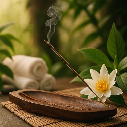 Image of Pure Source India Wooden Incense Holder & Ash Catcher - Handmade Natural Wood Bote Shape Stick Burner with 2 Slots (11 x 3 Inch - 1 Piece) for Home Temple & Meditation