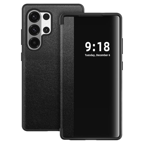 Samsung Galaxy S26 Ultra �P�[�X S View�p�t���b�v�P�[�X�A������������E�B���h�E�N���A�r���[�t�H���I�ی�t�H���P�[�X�A360�x�t���{�f�B�ϏՌ��t���b�v�J�o�[�P�[�X Samsung S26 Ultra 5G�p (�u���b�N)