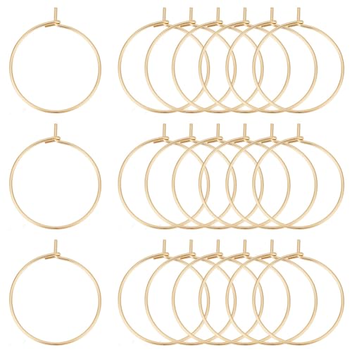 UNICRAFTALE 100pcs 20mm Golden 304 Stainless Steel Hoop Earring Findings Wine Glass Charms Rings 0.7mm Pin DIY Earring Accessories for Wedding Party Wine Glass Marker Making