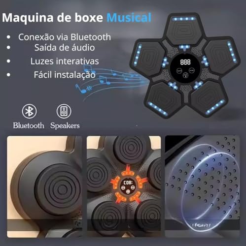 Máquina de Boxe Musical de Parede com Luz LED Controles Sensíveis ao Toque e Display Digital