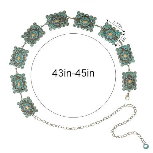 Metal Turquoises Belts Western Concho Belts for Women Cowgirl Waist Chain Belt for Dresses Jeans2