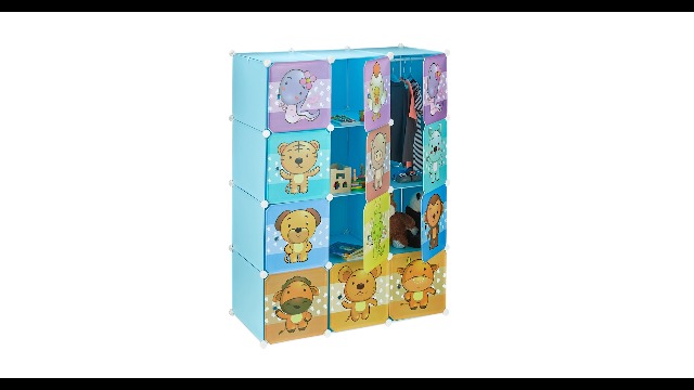 Scaffale Cameretta Bambini Con Animali - Rosa, 10 Scomparti Con Appendiabiti | Armadio Componibile - Foto 8