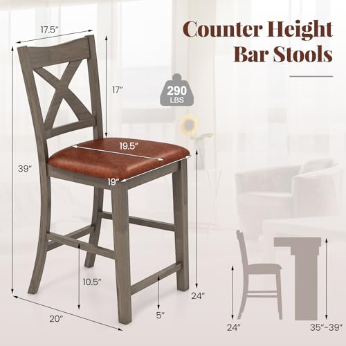 Giantex-24-Bar-Stools-Set-of-2-Counter-Height-Bar-Stools-with-Cross-Back-Faux-Leather-Upholstered-Seat-Farmhouse-Wood-Kitchen-Island-Barstools-for-Home-Bar-Dining-Room-Gray-Brown Giantex 24 Bar Stools Set of 2 Counter Height Bar Stools with Cross Back Faux Leather Upholstered Seat Farmhouse Wood Kitchen Island Barstools for Home Bar Dining Room Gray Brown
