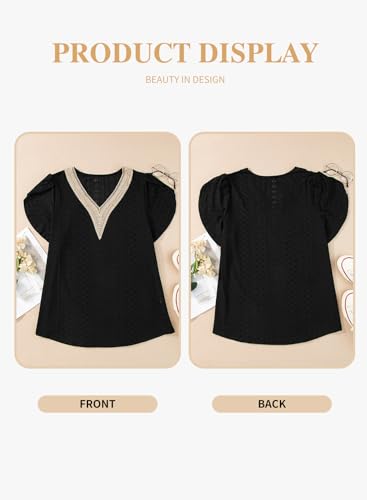 Eytino Womens Plus Size Tops Lace V Neck Petal Short Sleeve Blouse Eyelet Hollow Dressy Casual T Shirts(1X-5X)4