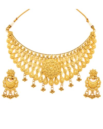 SMARNN Traditional Gold-Plated Temple Jewelry Necklace Set for Wo...
