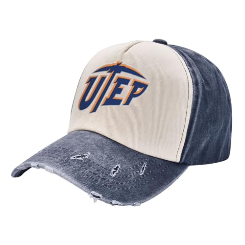 TEIJUIHX UTEP Miners Washed Baseball Caps Women's Mens Outdoor Baseball Hat Navy Blue
