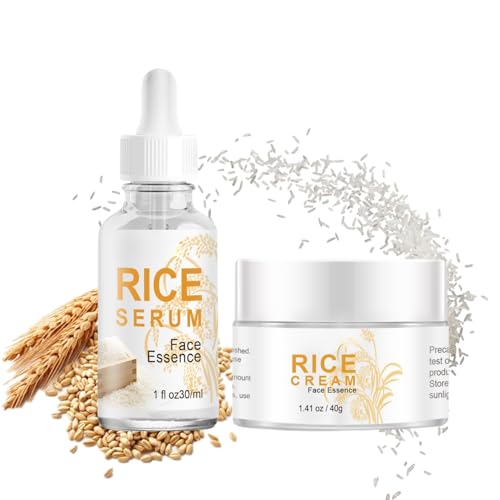 2Pcs Korean Glass Skin Set - Face Serum & Moisturising Cream for Women- Anti-Aging Night Treatment with Rice Extract, Hyaluronic Acid & Niacinamide-Nourishes Dry Skin, Improves Radiance & Skin Barrier