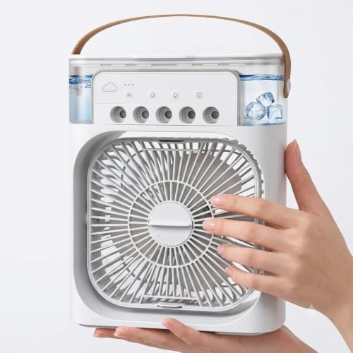 Image of Drumstone (𝐒𝐩𝐞𝐜𝐢𝐚𝐥 𝟏𝟓 𝐘𝐞𝐚𝐫𝐬 𝐖𝐚𝐫𝐫𝐚𝐧𝐭𝐲) Mini Air Cooler with Humidifier, USB Powered Portable Cooling Fan, 3 Speed Personal Air Cooler, 7 Color LED Light, Desktop Evaporative