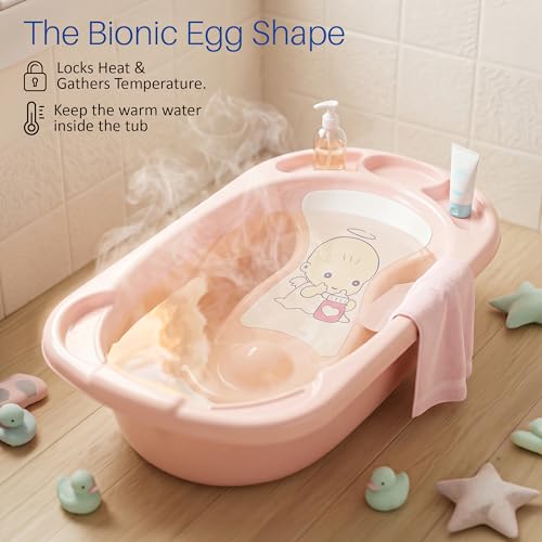 Image of Baybee Lullie Baby Bath Tub for Kids with Anti-Slip Base & Easy Drain | Babies Bathtub with Built-in Soap & Accessory Holder | Spacious Baby Bath Tub for 0-5 Years Boys Girls (Pink)