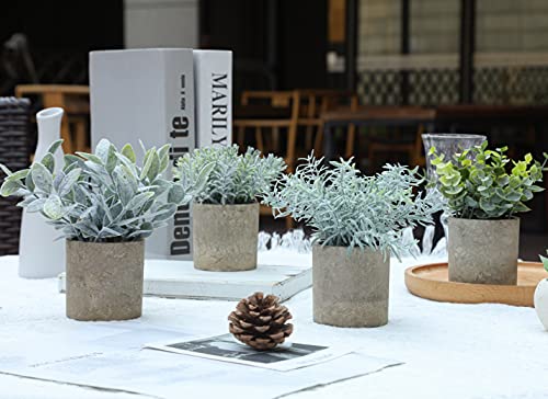 Miracliy Mini Potted Fake Plants Faux Artificial Eucalyptus Boxwood Rosemary Greenery In Gray Pots For Home Office Desk Bathroom Decoration Garden Decor, Indoor & Outdoor,Set Of 4 #TOP3