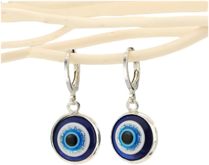 Women's evil eye necklace, earrings 14K gold-plated exquisite necklace blue and white zircon diamond pendant necklace cute bohemian style mini evil eye lucky amulet jewelry image 3