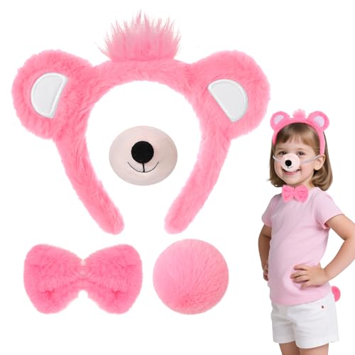Hifot 4PCS Accessori Costume Orso Bambino Adulto, Peloso Orecchie Orso