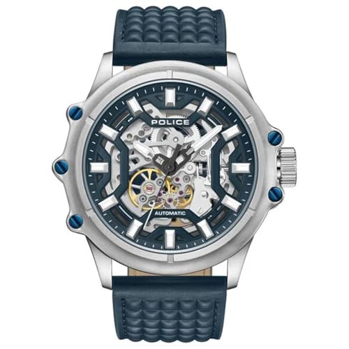 Image of Police Blue Dial Automatic Leather Strap Watch for Men