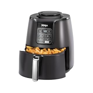 NINJA AF101C, Friteuse à air électrique, 3,8 L moins d'huile, équipée d'une plaque de cuisson + d'un support multicouche + panier antiadhésif, panneau de commande programmable, noir, 1550 W, (version canadienne)