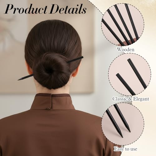 22PCS Chinese Wooden Hair Sticks, Vintage Wooden Hair Sticks, Chinese Style Pencil Long Hairpins, Black Chopstick Bun Clips, Hairstyles Decorative Accessories for Women