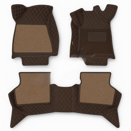 Image of NCEHEAL Premium 7D Car Floor Mat for Model Y Custom Fitted, Luxury Car Foot Mats Compatible with Tesla Model Y, Set of 3 Pcs, 100% Waterproof and Washable, Classic Coffee with Coffee Thread