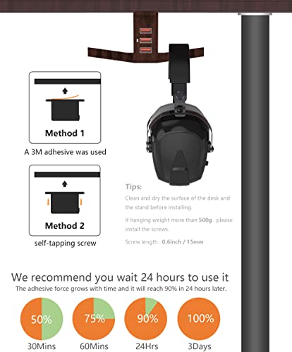 Walnut Wood Headphone Stand With Usb Charger Cozoo Under Desk Headset Holder Mount With 3 Port Usb Charging Station And Iwatch Stand Smart Watch Charging Dock Dual Earphone Hanger Hook,Ul Tested #TOP4